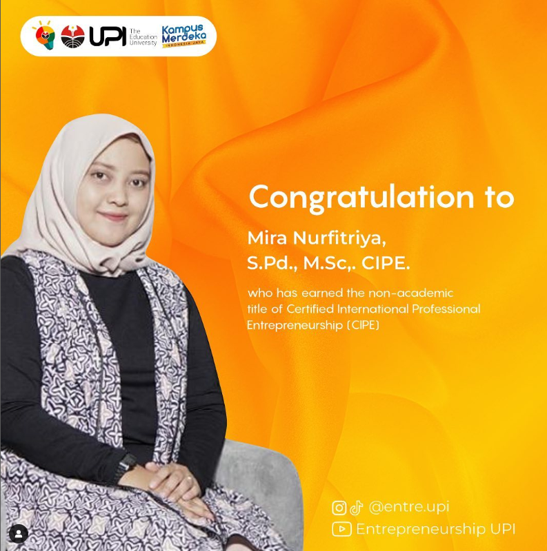 Mira Nurfitriya, S.Pd., M.Sc Dosen Program Studi S1 Kewirausahaan mendapatkan Gelas CIPE Mira Nurfitriya, S.Pd., M.Sc Dosen Program Studi S1 Kewirausahaan mendapatkan Gelas CIPE