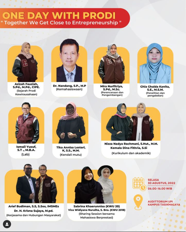 Program Studi S1 Kewirausahaan Menyelenggarakan Kegiatan “One Day With Prodi” untuk Mahasiswa Baru (2022) Program Studi S1 Kewirausahaan Menyelenggarakan Kegiatan “One Day With Prodi” untuk Mahasiswa Baru (2022)