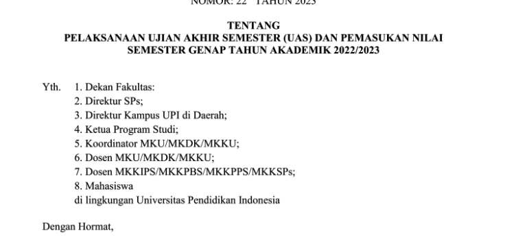 Surat Edaran Pelaksanaa Ujian Akhir Semester (UAS) dan Pemasukan Nilai Semester Genap Tahun Akademik 2022/2023 Surat Edaran Pelaksanaa Ujian Akhir Semester (UAS) dan Pemasukan Nilai Semester Genap Tahun Akademik 2022/2023