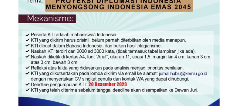 Lomba Karya Tulis Ilmiah dengan Tema “Proyeksi Diploma Indonesia Menyongsong Indonesia Emas 2045” Lomba Karya Tulis Ilmiah dengan Tema “Proyeksi Diploma Indonesia Menyongsong Indonesia Emas 2045”